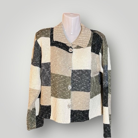 Wind River Sweaters - Cardigan Sweater Womens M Button Patchwork Comfy Classic Neutral Vtg Soft Preppy